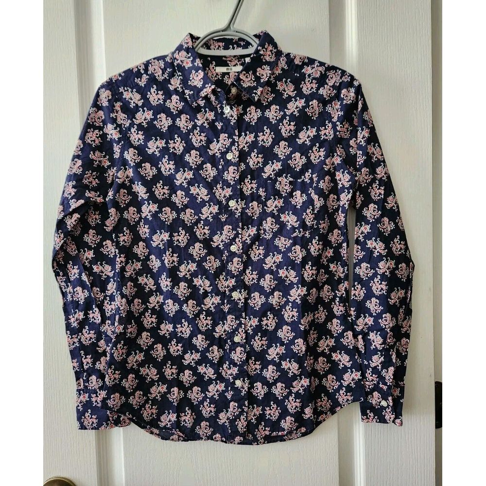 Uniqlo Women's Collared Neck Shirt‎ Long Sleeve Button Up Cotton Blue Size XS